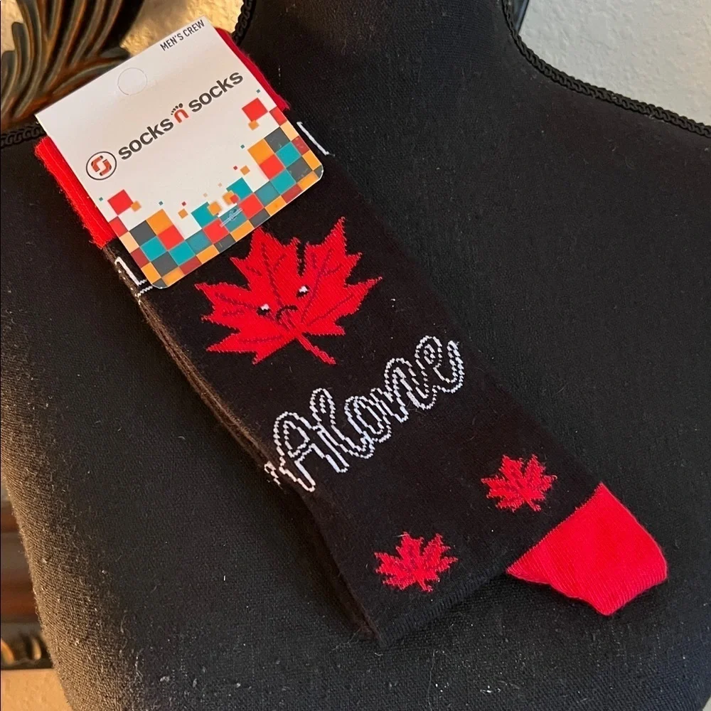 Socks N Socks Men’s Crew Socks Leaf Me Alone Black Red White Made In Turkey